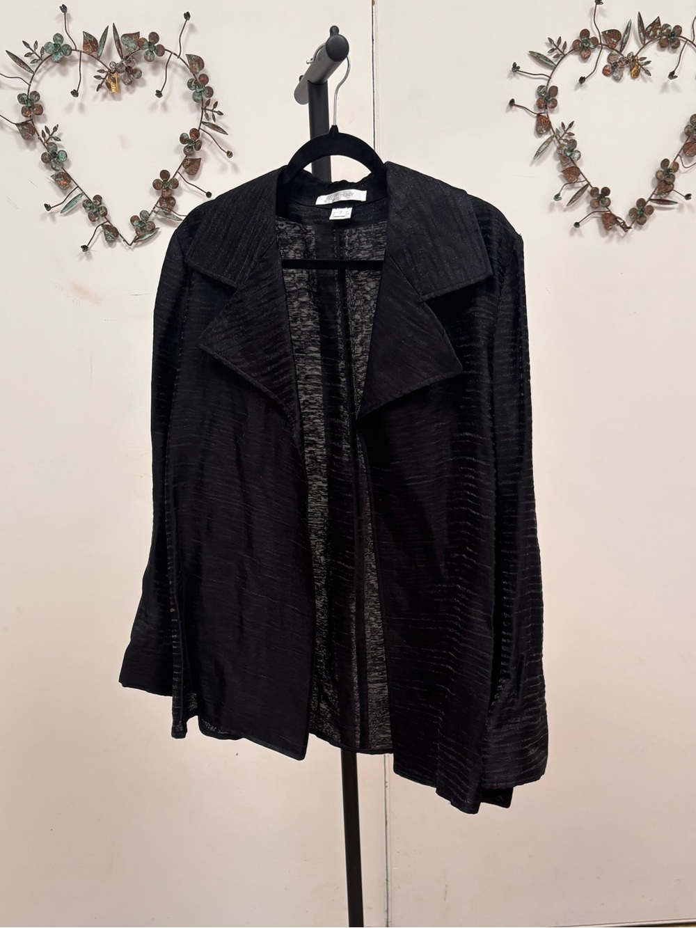 Ellen Tracy Black Linen and Silk Women's Open Front Jacket